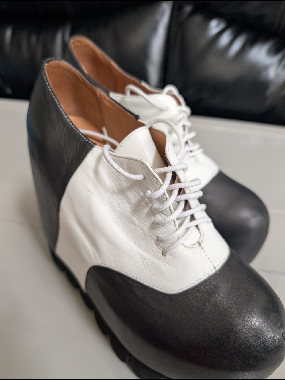 Jeffrey Campbell Handmade Ibiza Last Black & White Leather Platform Oxfords Sz 8 - Picture 5 of 12